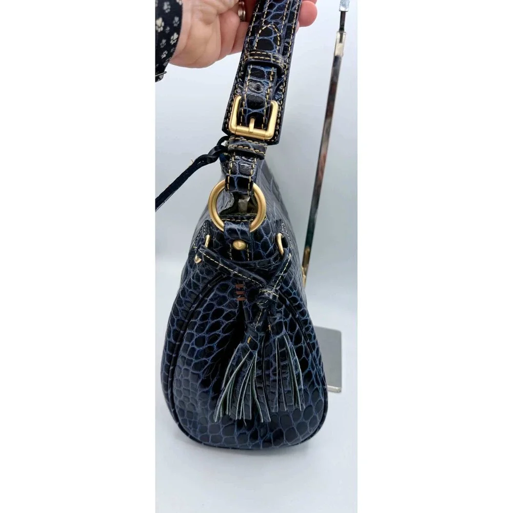 Dooney & Bourke Navy Blue Croco Fino Leather Medium Zip Hobo Bag - Picture 4 of 9